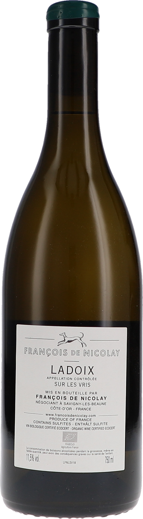 François de Nicolay "Ladoix ""Sur Les Vris"" blanc" 2018 BIO Rücketikett