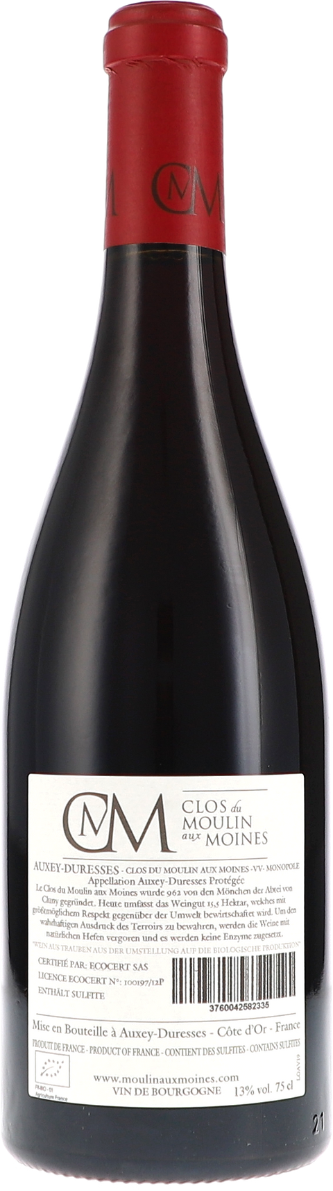 Clos du Moulin aux Moines Auxey-Duresses "Moulin aux Moines" Vieilles Vignes Monopole rouge 2019 BIO Rücketikett