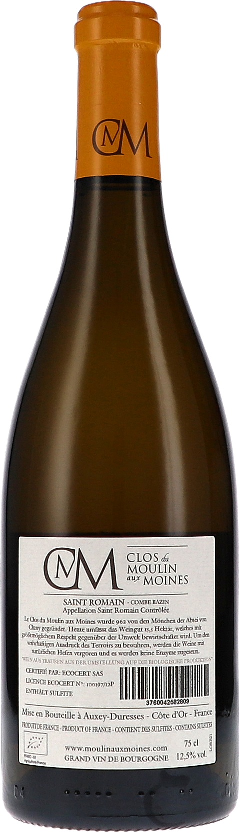 Clos du Moulin aux Moines Saint Romain "Combe Bazin" Blanc AOC 2021 BIO Rücketikett