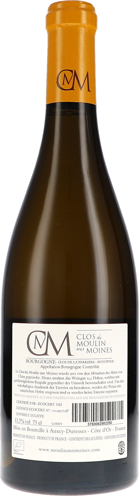 Clos du Moulin aux Moines Bourgogne "Clos de la Perrière" Blanc, Monopole AOP 2023 BIO