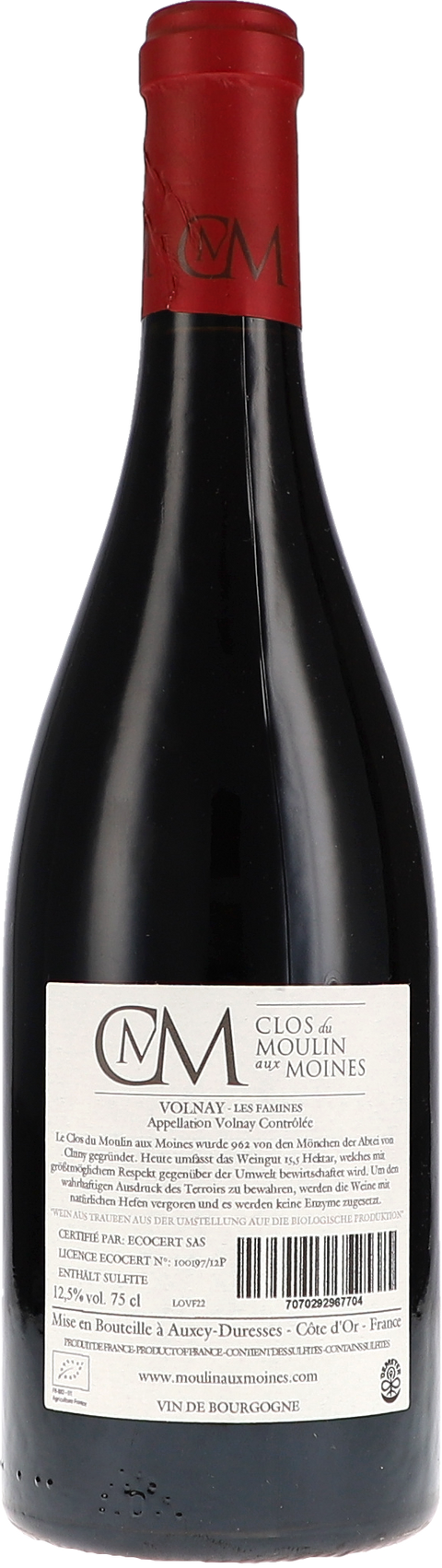 Clos du Moulin aux Moines Volnay "Les Famines" AOC 2022 BIO Rücketikett