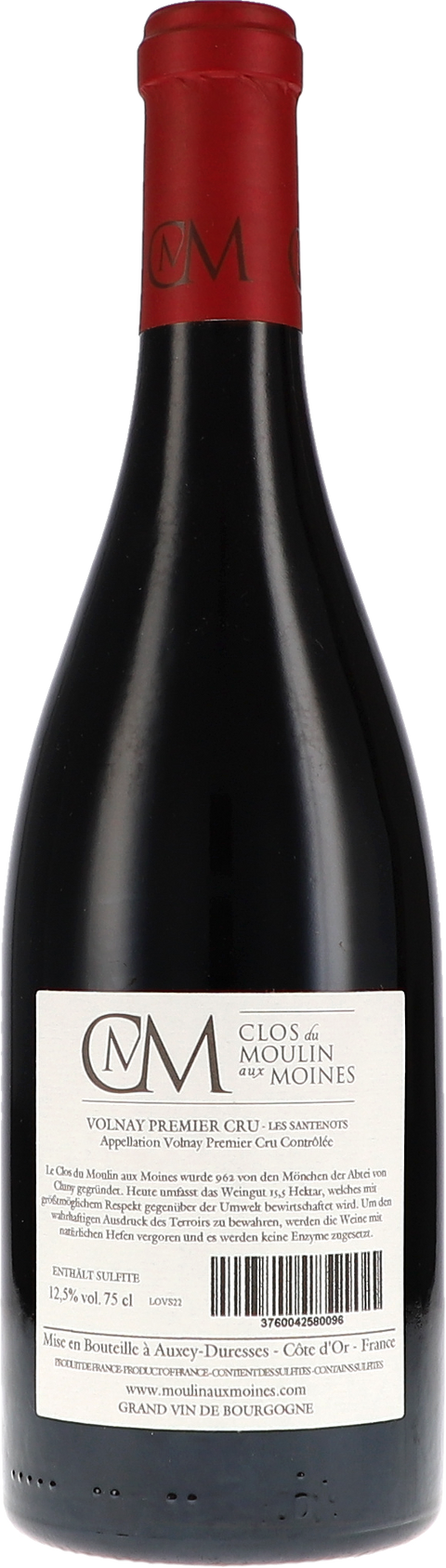 Clos du Moulin aux Moines Volnay 1er Cru "Les Santenots" AOC 2022 Rücketikett