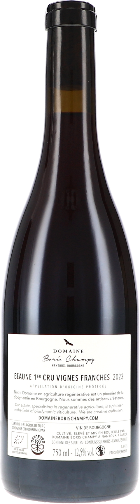 Boris Champy Beaune 1er Cru Vignes Franches AOP 2023 BIO Rücketikett