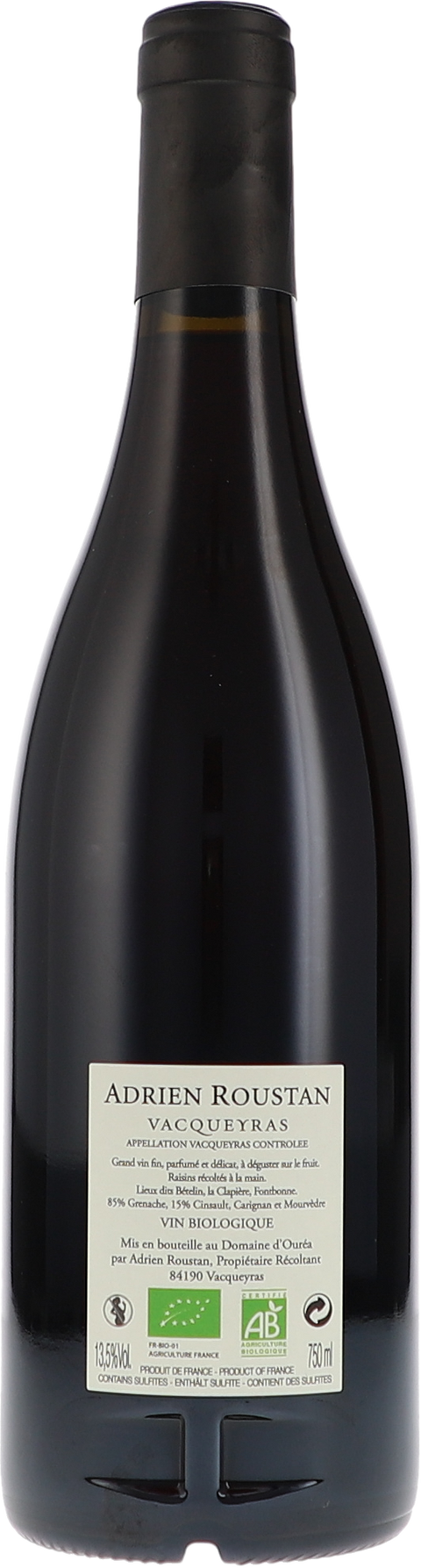 d'Ouréa Vacqueyras rouge AOC 2021 BIO Rücketikett