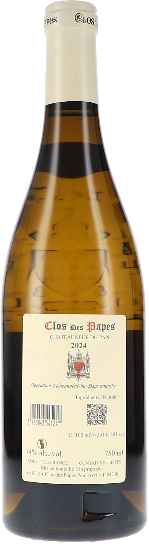 Clos des Papes Châteauneuf-du-Pape Blanc AOC 2024 Rücketikett