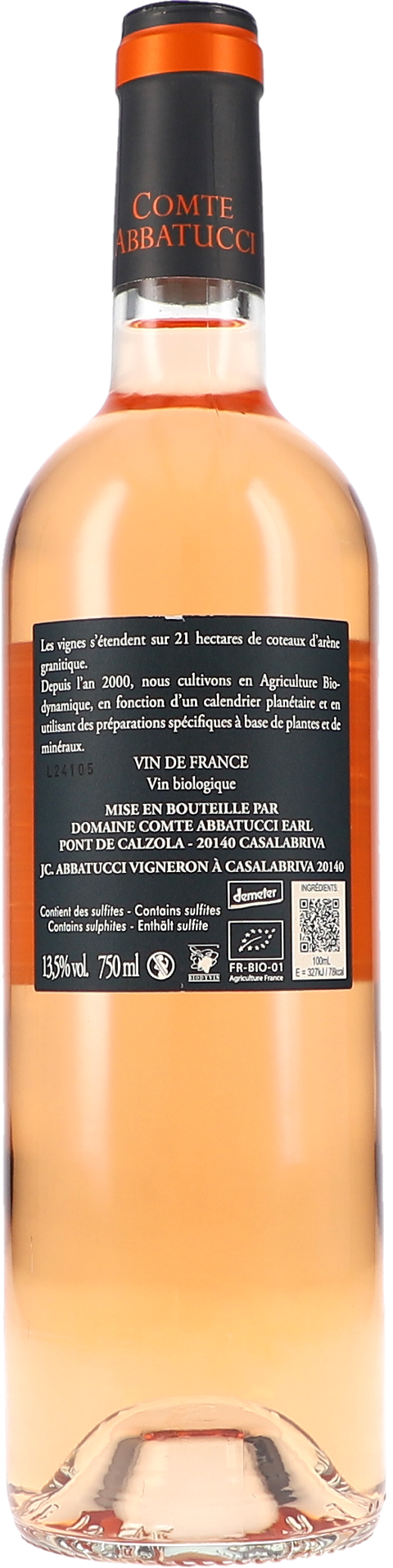 Abbatucci Faustine Vieilles Vignes, Rosé VdF 2024 BIO Rücketikett