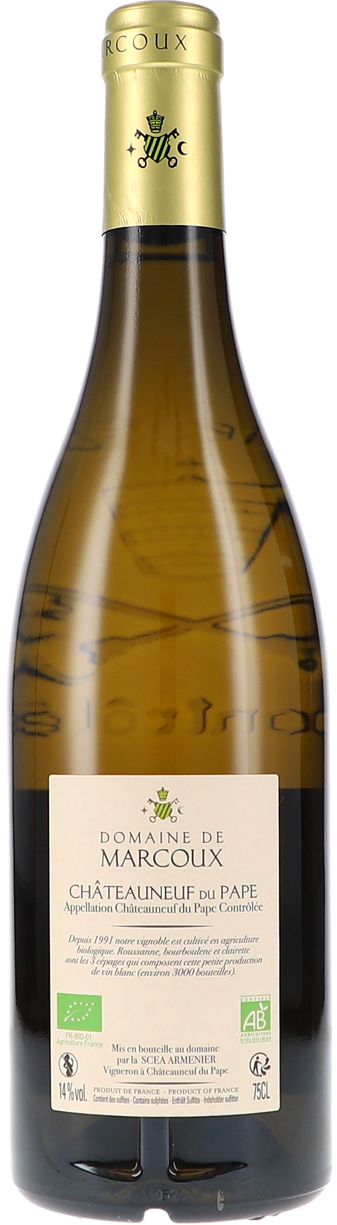 Marcoux Châteauneuf-du-Pape Blanc AOC 2023 BIO Rücketikett