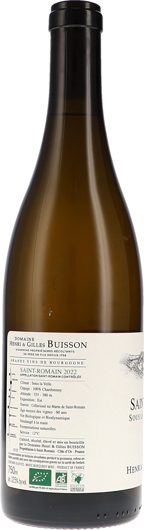 Henri & Gilles Buisson "Saint-Romain blanc Sous La Velle ""ABSULO"" AOC" 2022 BIO Rücketikett