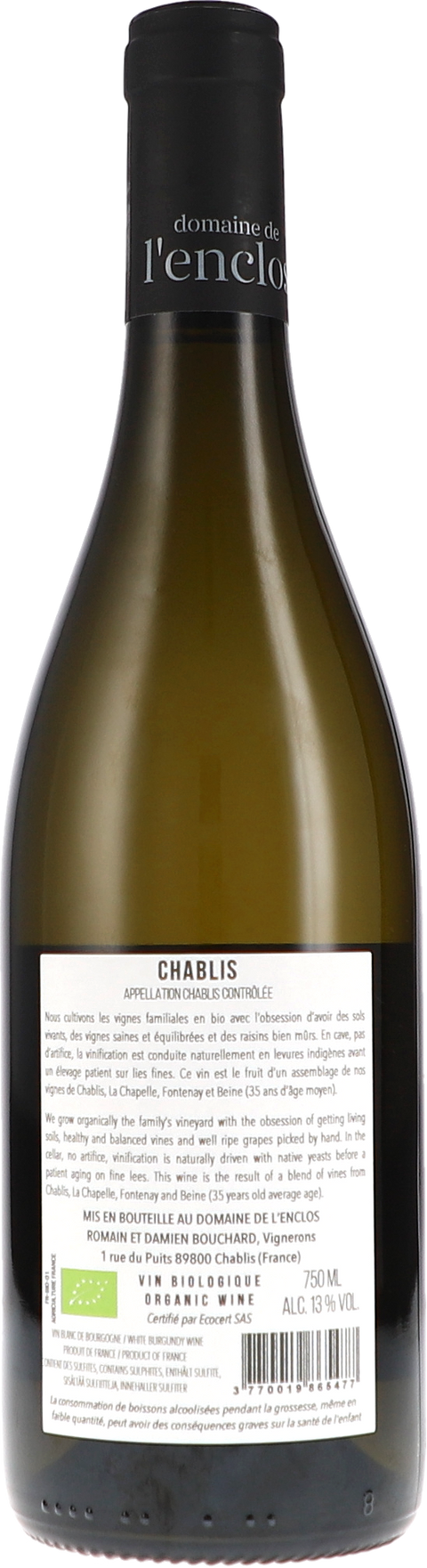 de l'Enclos Chablis AOC 2023 BIO Rücketikett
