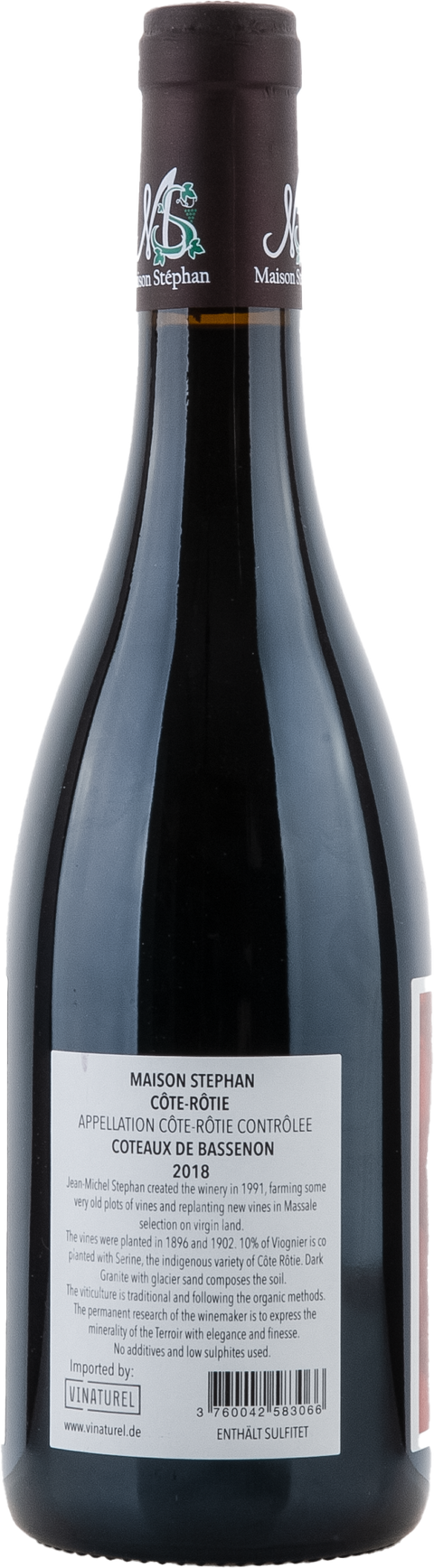 Maison Stephan Côte Rôtie "Côteaux de Bassenon" AOC 2018 Rücketikett