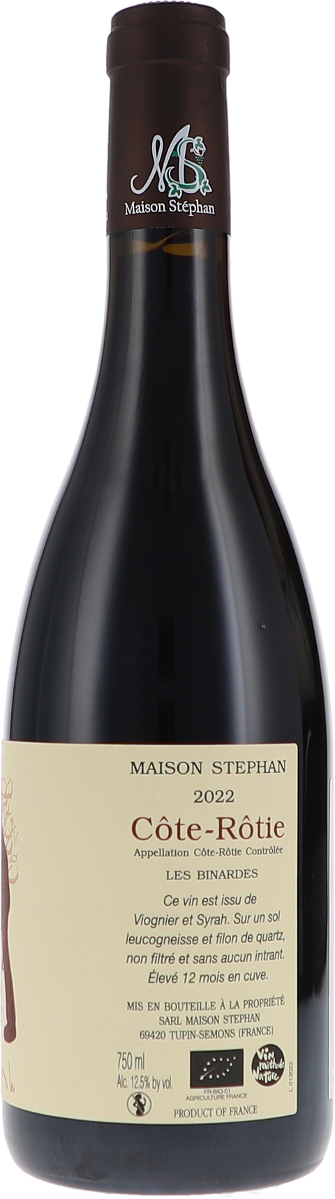 Maison Stephan Côte Rôtie "Les Binardes" AOC 2022 BIO Rücketikett