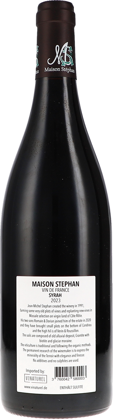 Maison Stephan Syrah VdF 2023 BIO Rücketikett