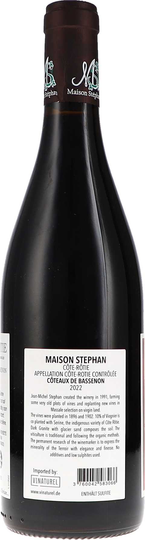 Maison Stephan Côte Rôtie "Côteaux de Bassenon" AOC 2022 BIO Rücketikett