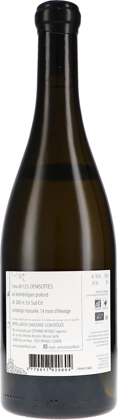 Claude Riffault Sancerre blanc "Les Denisottes" AOC 2023 BIO Rücketikett