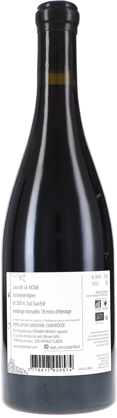 Claude Riffault "Sancerre rouge ""La Noue"" AOC" 2023 BIO Rücketikett