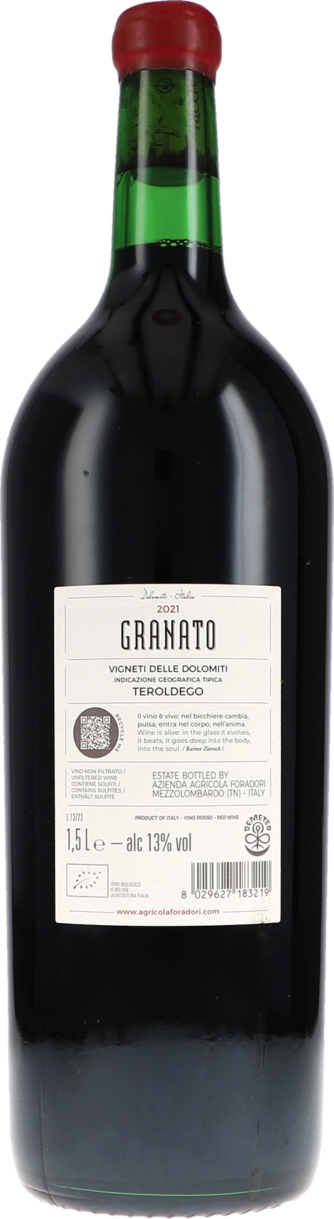 Foradori Granato Teroldego Vigneti delle Dolomiti IGT 2021 BIO 1,5L Rücketikett