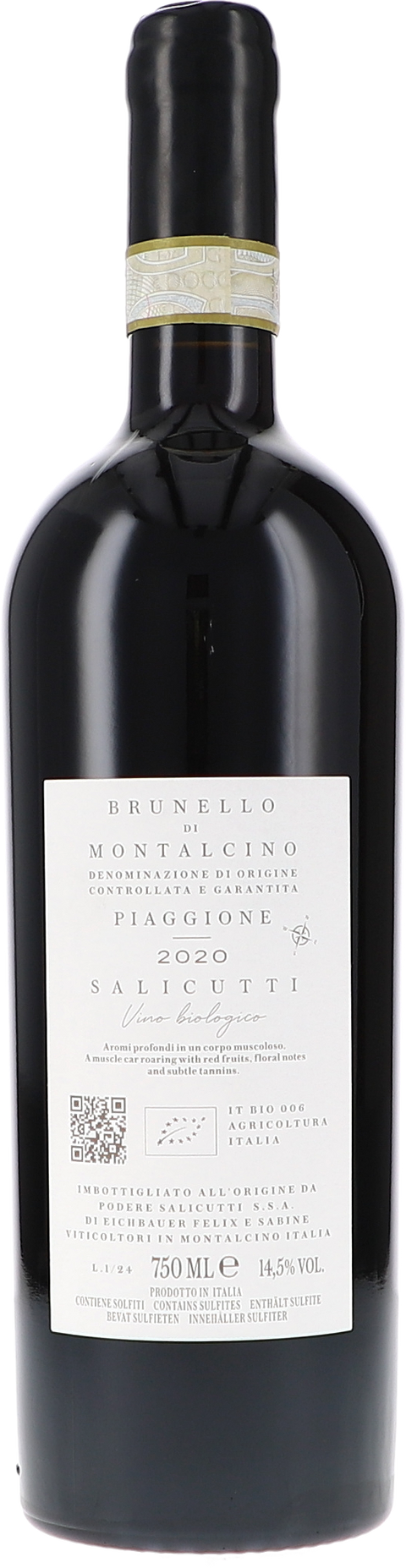 Salicutti Brunello di Montalcino DOCG Piaggione 2020 BIO Rücketikett