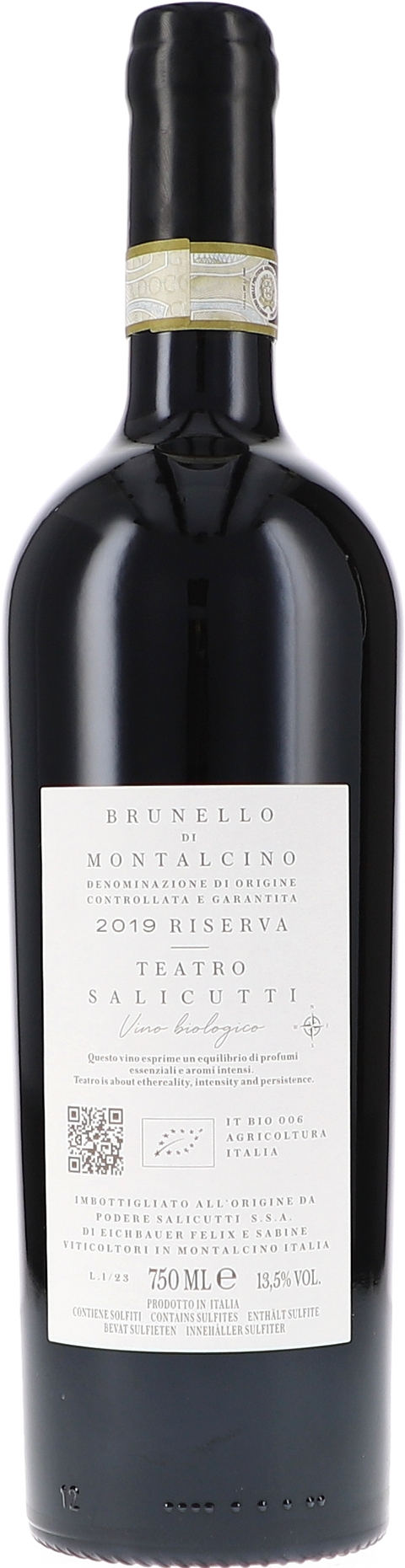 Salicutti Brunello di Montalcino DOCG Teatro Riserva 2019 BIO Rücketikett
