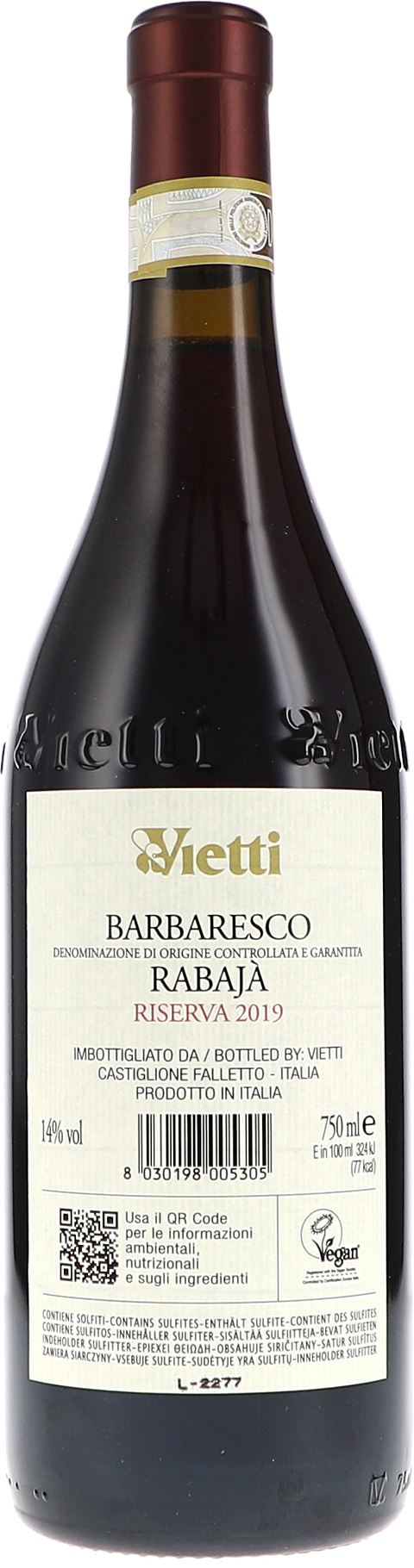 Vietti Barbaresco DOCG Rabajà Riserva 2019 Rücketikett