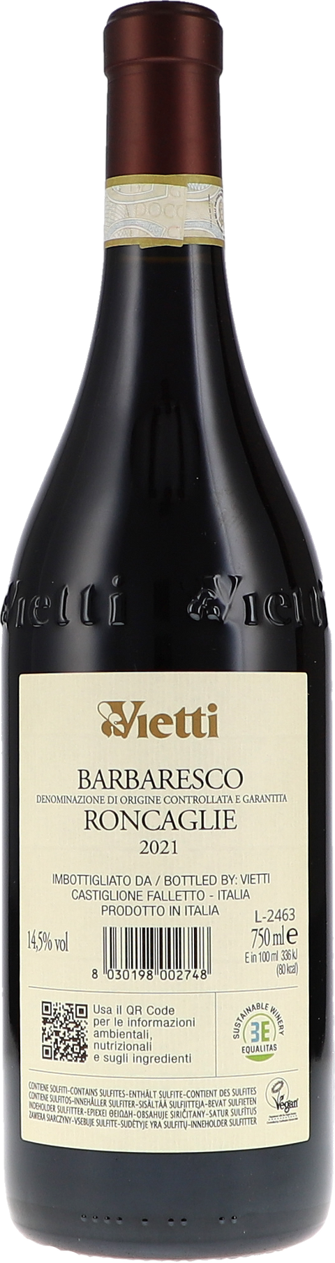 Vietti Barbaresco DOCG Roncaglie 2021 Rücketikett
