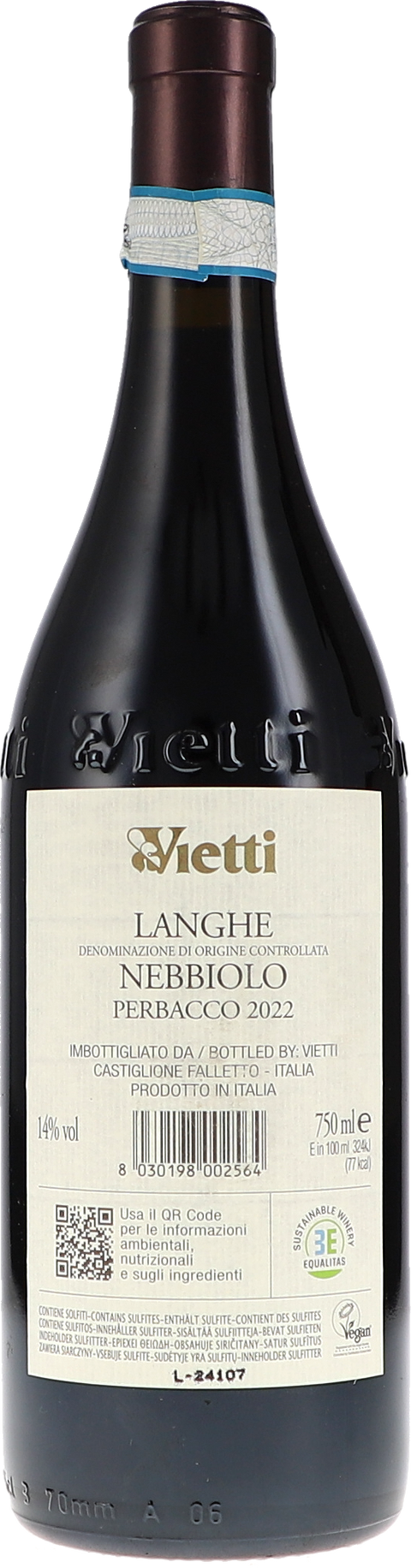 Vietti Nebbiolo Langhe Perbacco 2022 Rücketikett