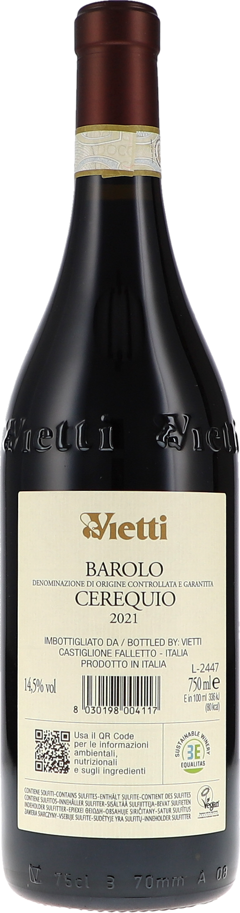 Vietti Barolo DOCG Cerequio 2021 Rücketikett