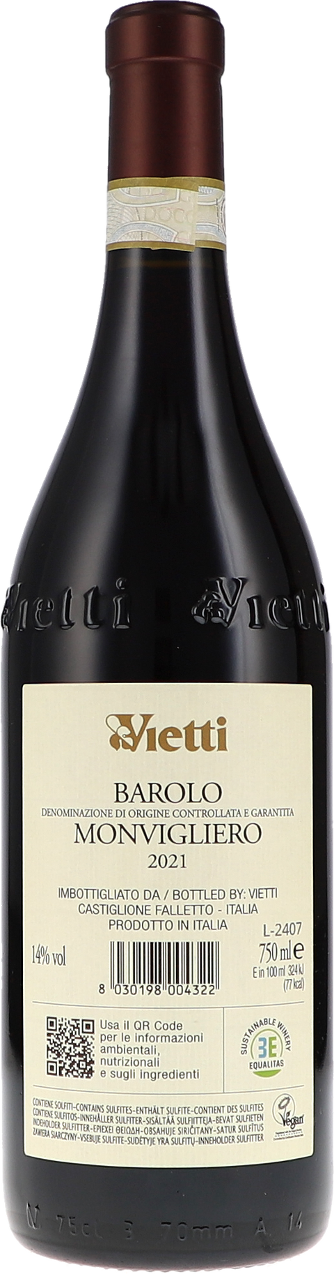 Vietti Barolo DOCG Monvigliero 2021 Rücketikett