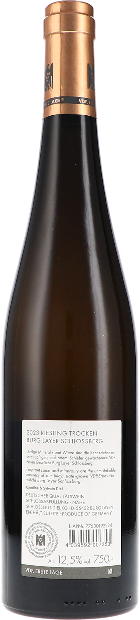 Diel Burg Layer Riesling Schlossberg 1G 2023 Rücketikett