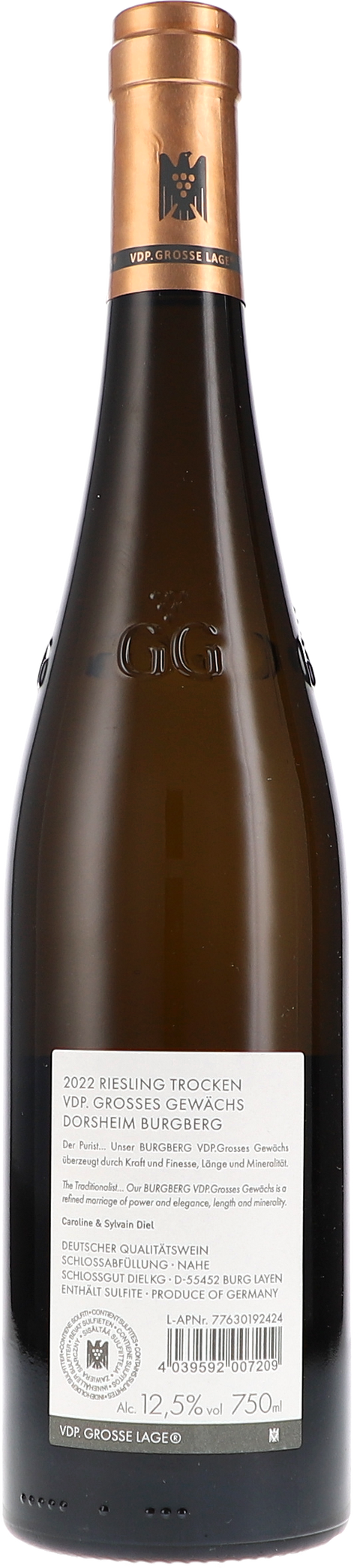 Diel Riesling Burgberg GG 2022 Rücketikett