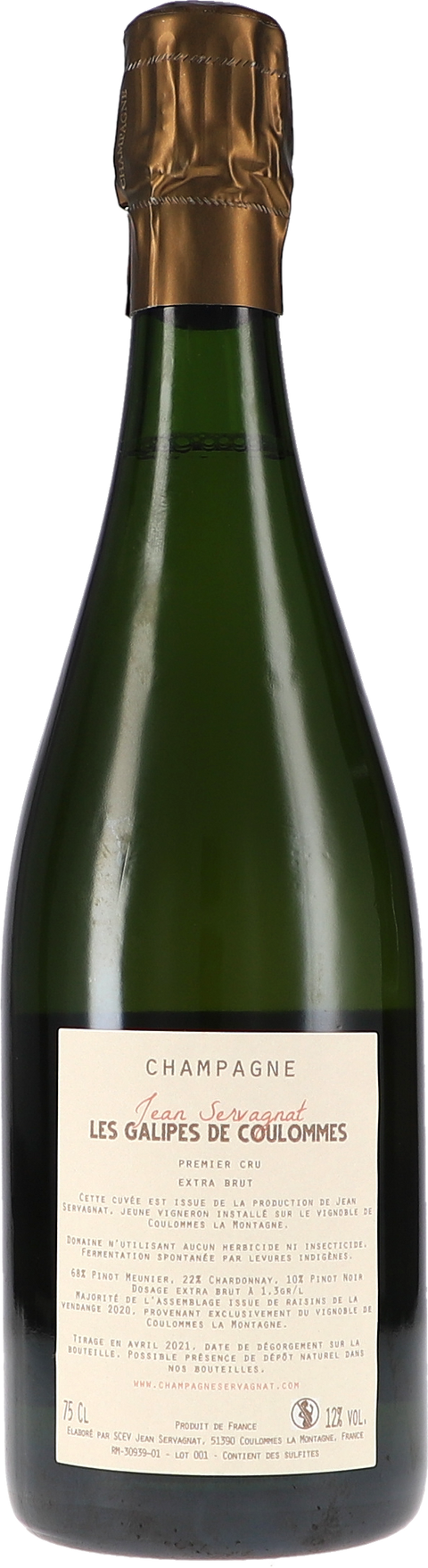 Jean Servagnat Les Galipes de Coulommes, Premier Cru Extra Brut 2020 Rücketikett