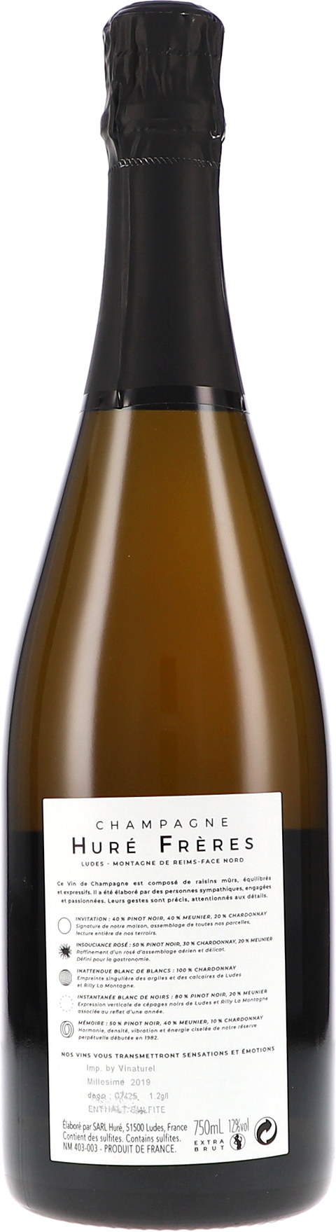 Huré Frères Instantanée, Blanc de Noirs, Extra Brut 2019 Rücketikett
