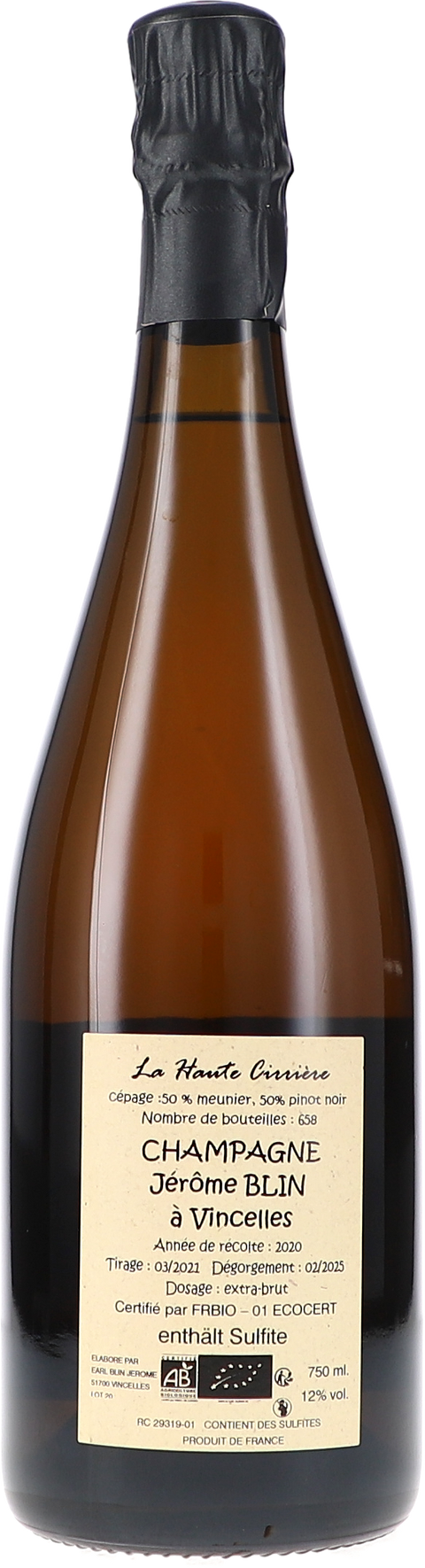 Jérôme Blin La Haute Cirriére, Extra Brut 2020 BIO