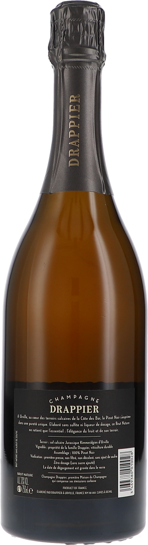 Drappier Brut Nature, Sans Ajout de Soufre Rücketikett