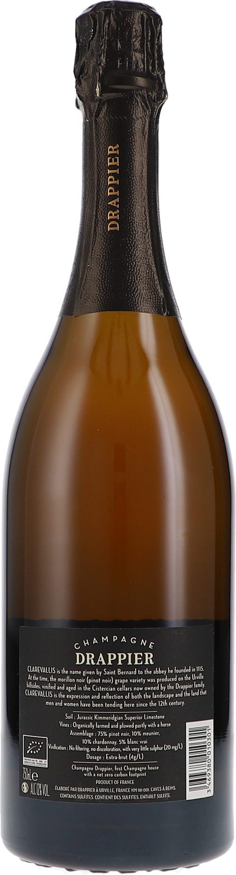 Drappier Clarevallis, Extra Brut BIO Rücketikett