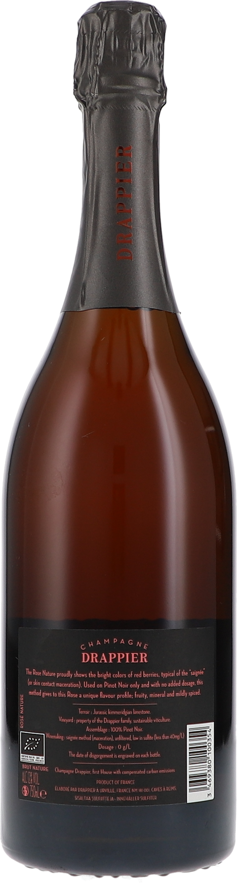 Drappier Rosé, Brut Nature BIO Rücketikett