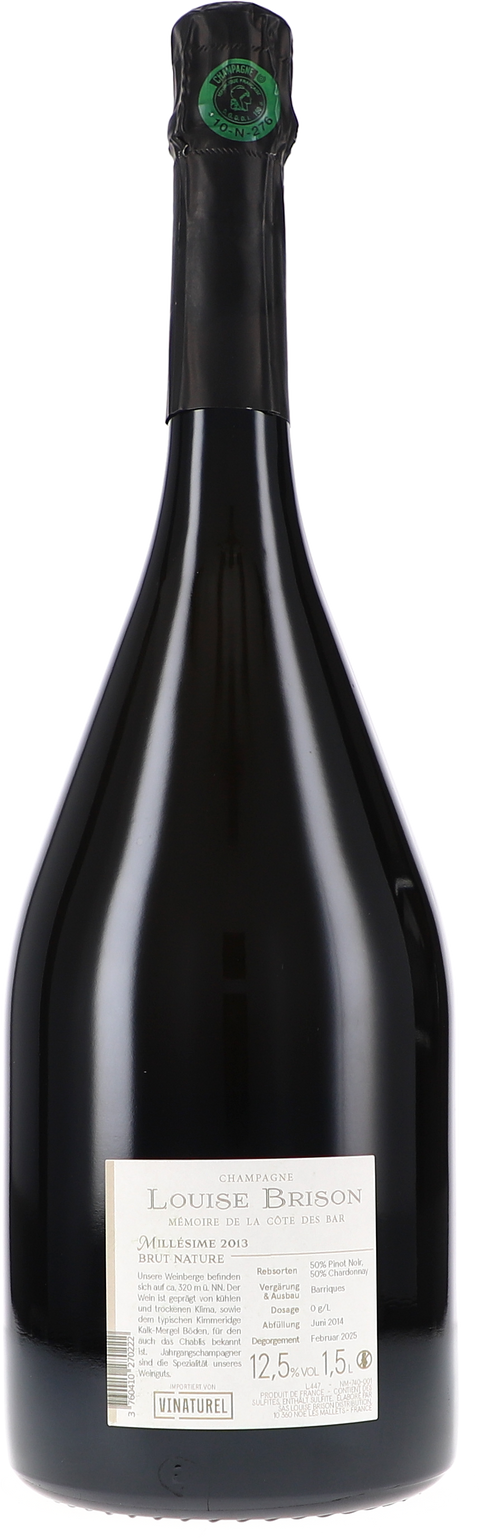 Louise Brison A l’Aube de la Côte des Bar, Brut Nature 2013 1,5L Rücketikett