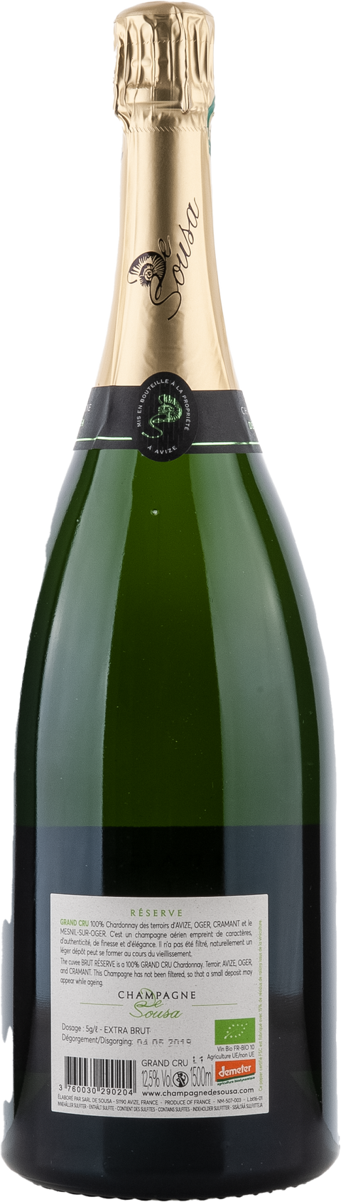 De Sousa et Fils Réserve Extra Brut, Blanc de Blancs, Grand Cru BIO 1,5L Rücketikett