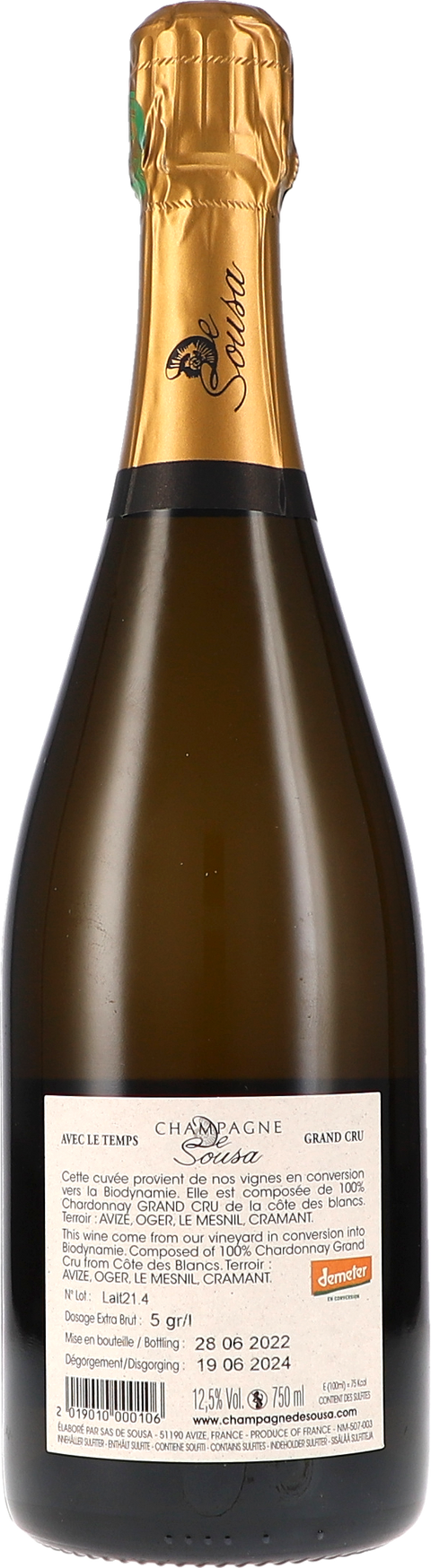 De Sousa et Fils Avec le Temps, Extra Brut, Blanc de Blancs, Grand Cru Rücketikett