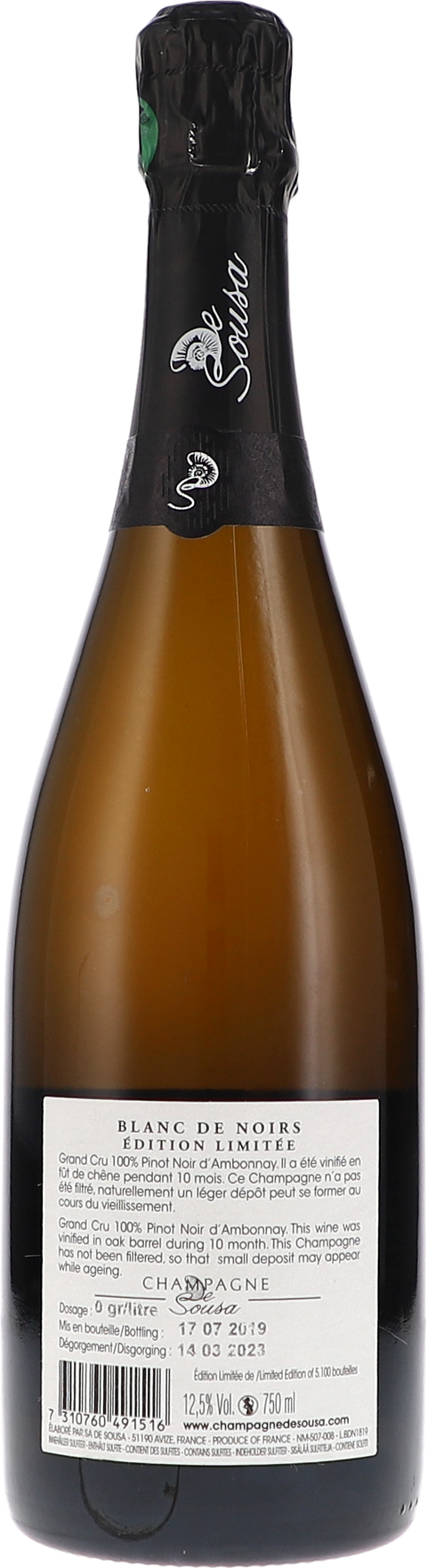 De Sousa et Fils Blanc de Noirs Grand Cru, Édition Limitée Rücketikett