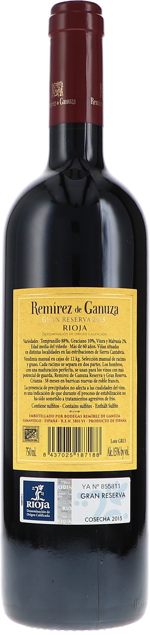 Remirez de Ganuza Gran Reserva 2015 Rücketikett