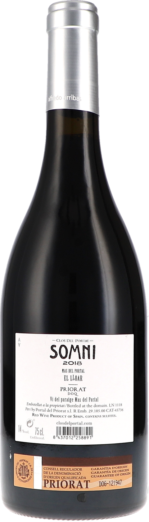 Portal del Priorat Somni 2018 Rücketikett