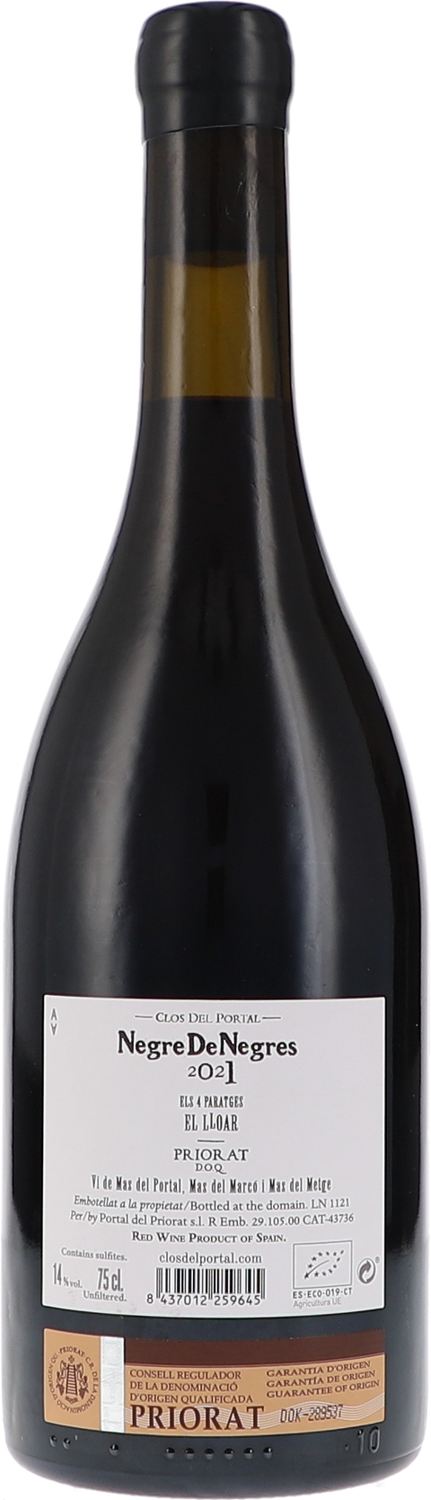 Portal del Priorat Negre de Negres 2021 BIO Rücketikett