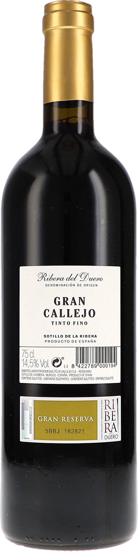 Felix Callejo Gran Callejo, Gran Reserva 2019 Rücketikett