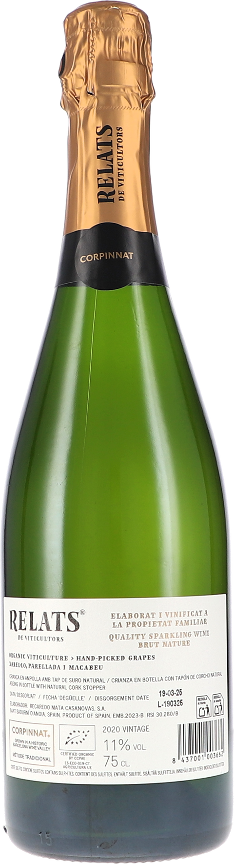 Recaredo Relats de Viticultors, Brut Nature 2020 BIO Rücketikett