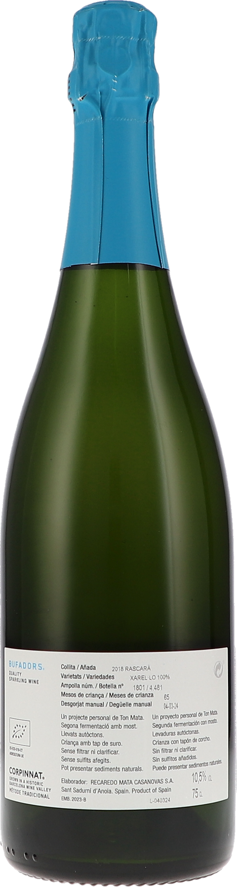 Recaredo Bufadors, Vinya del Rascarà, ungeschwefelt 2018 BIO Rücketikett