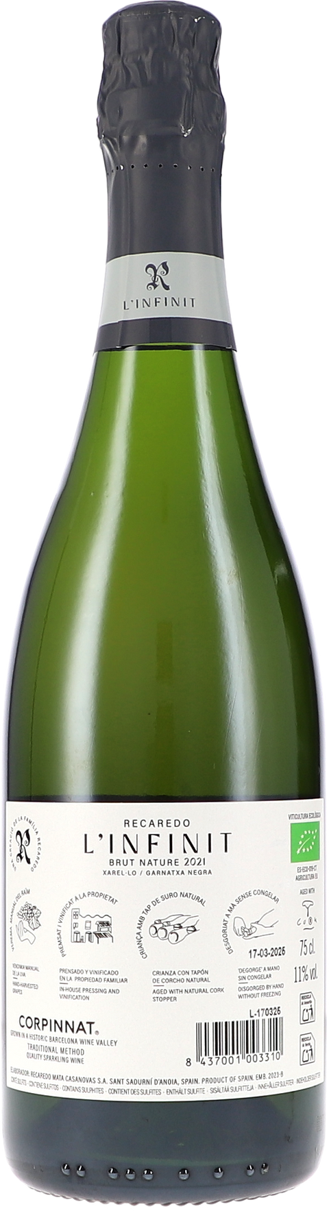 Recaredo L'Infinit, Brut Nature 2021 BIO Rücketikett