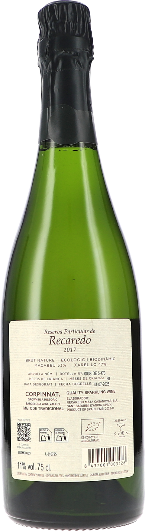 Recaredo Reserva Particular, Brut Nature 2017 BIO Rücketikett