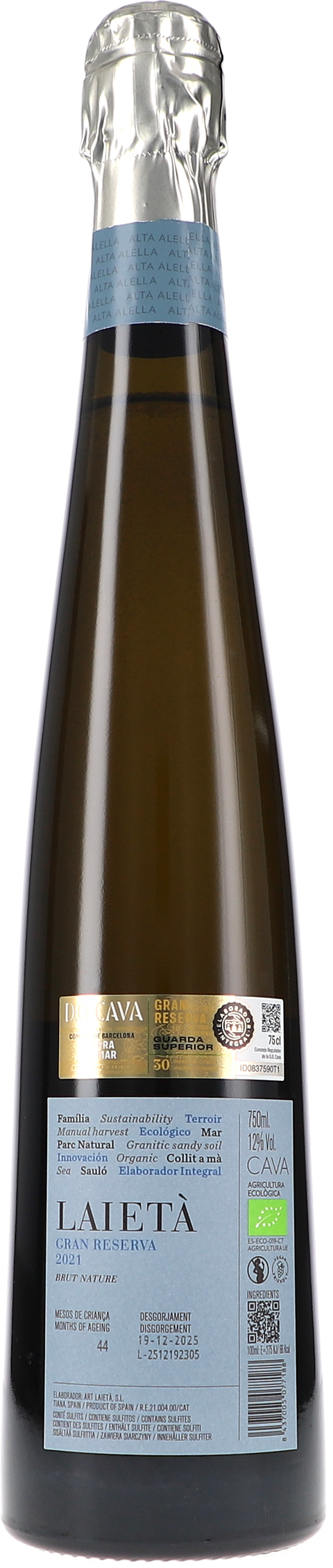 Alta Alella Laietà Gran Reserva Brut Nature 2021 BIO Rücketikett