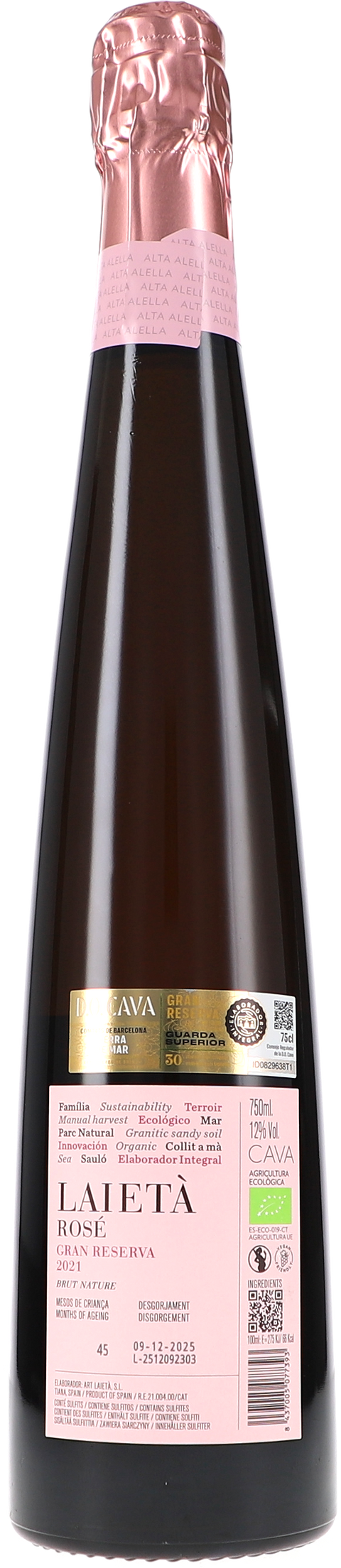 Alta Alella Laietà Rose Gran Reserva Brut Nature 2021 BIO Rücketikett