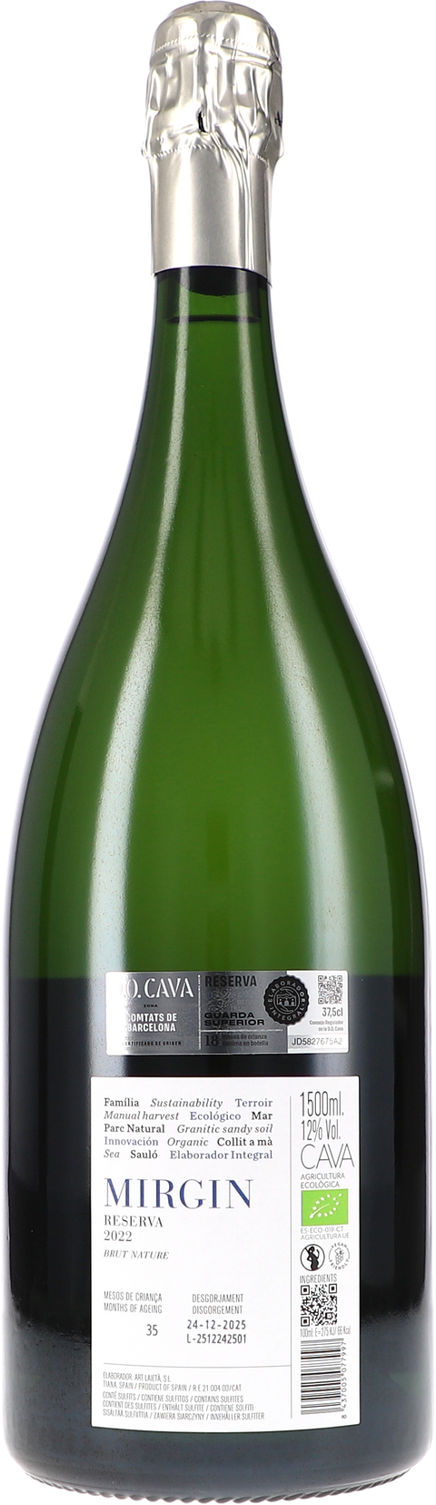 Alta Alella Mirgin Reserva Brut Nature 2022 BIO 1,5L Rücketikett
